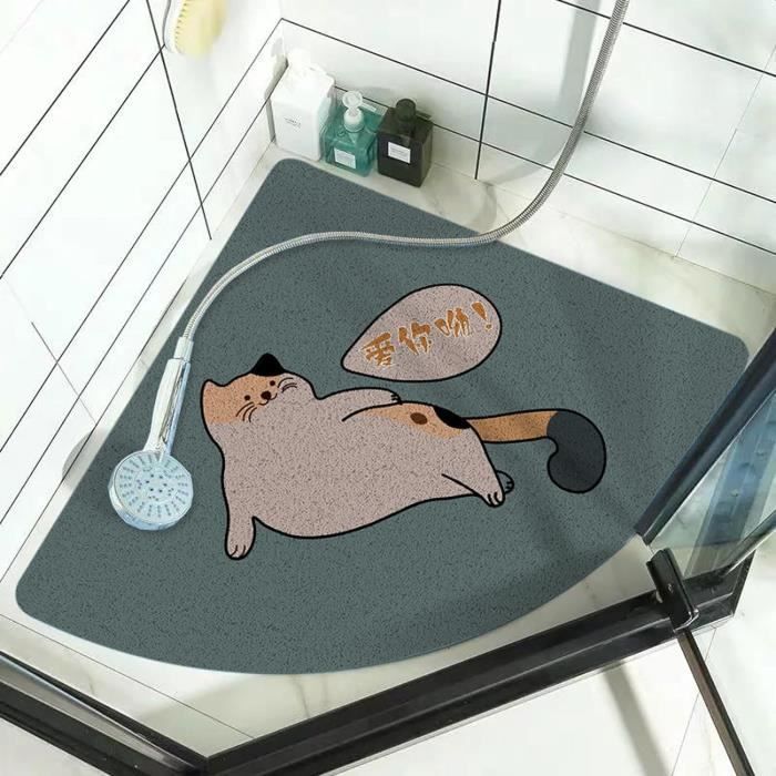 Tapis Douche Angle 80x80cm Texture Marbre - Absorbant Et Anti-Dérapant Gris