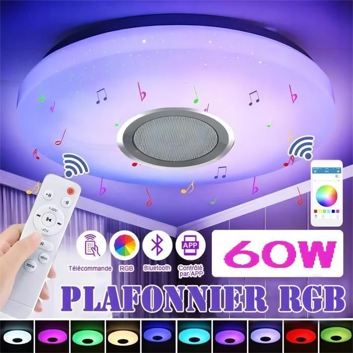 Plafonnier LED intelligent E27 RGB avec Bluetooth/ haut-parleur/  télécommande - Letshop.dz