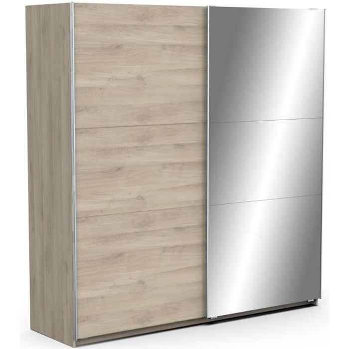 Armoire GHOST - Décor chêne kronberg - 2 Portes coulissntes + miroir - L.194,5 x P.59,9 x H.203 cm -