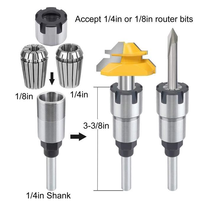 Rallonge De Pince Pour Défonceuse - 6.35 Mm, Avec Mandrin ER16 Et Clé - Ajoute 85 Mm De Profondeur De Travail