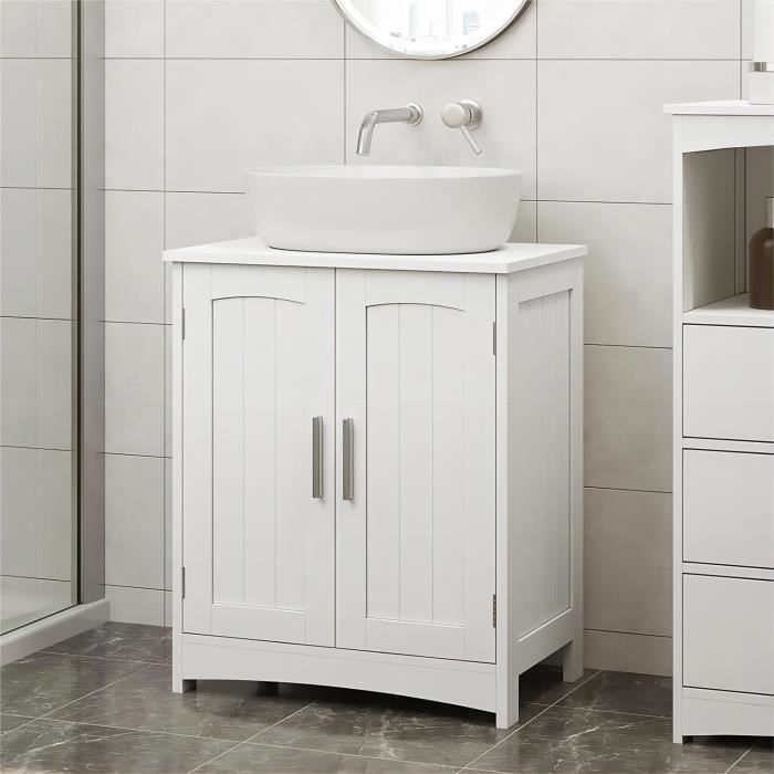 eugad meuble sous lavabo, meuble salle de bain vasque, placard avec 2 portes, étagère réglable, 50x30x60cm, blanc e0ig1020