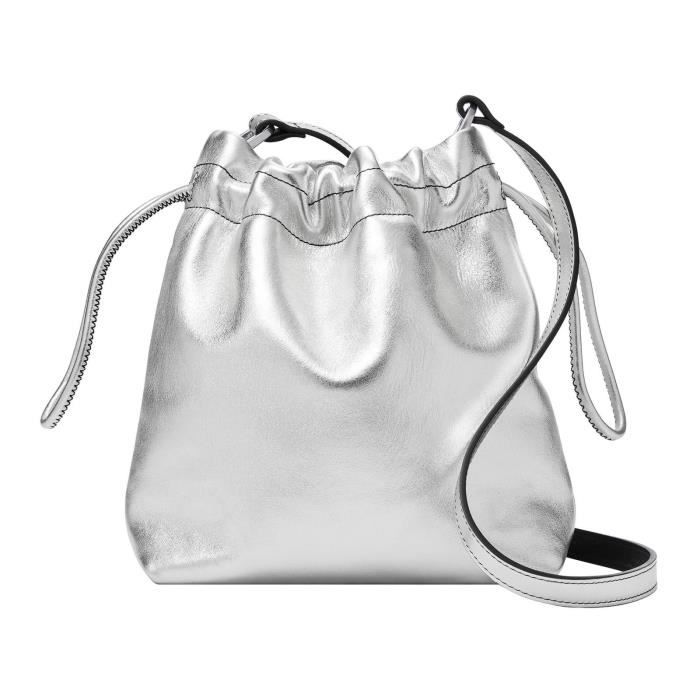 FOSSIL Gigi Drawstring Crossbody Silver Metallic [154503] sac à
