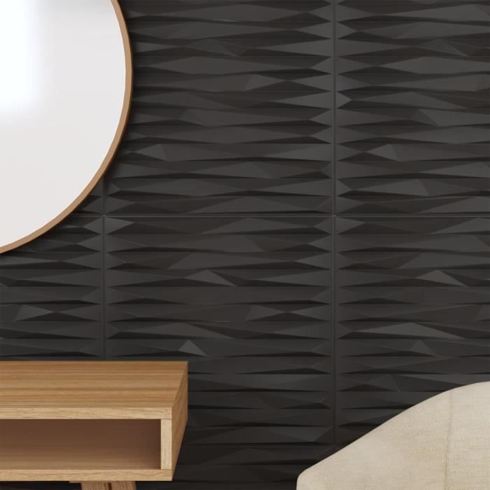 Panneau Mural Décoratif Industriel 50x50 Cm En MDF Noir Avec Lamelles Bois - Style Moderne - NEUF