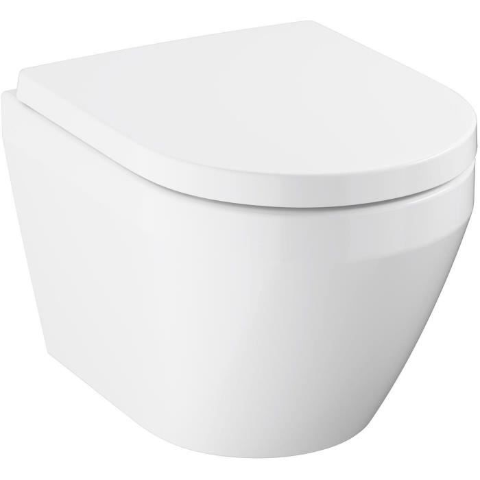 Ensemble WC suspendu compact - Sortie horizontale - Sans bride - GROHE Euro Ceramic Triple Vortex (102 486 SH00)