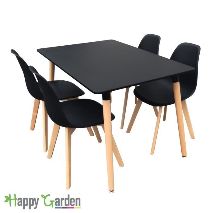 Ensemble Table Et Chaises Scandinave Liz Noir Noir Achat Vente
