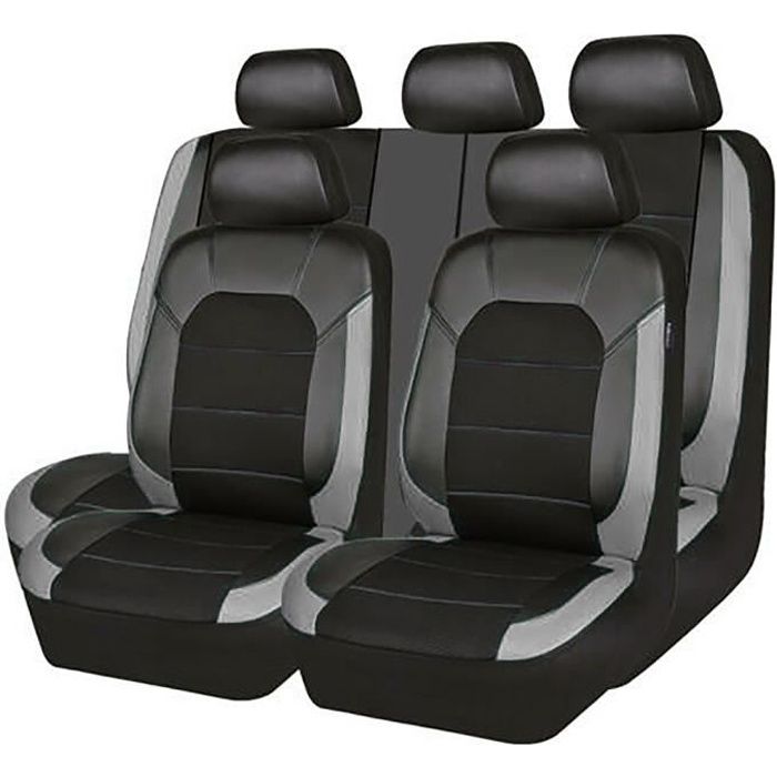 Housse de siège auto - HELLOVE - Universelle - Cuir PU - 9 pièces - Gris
