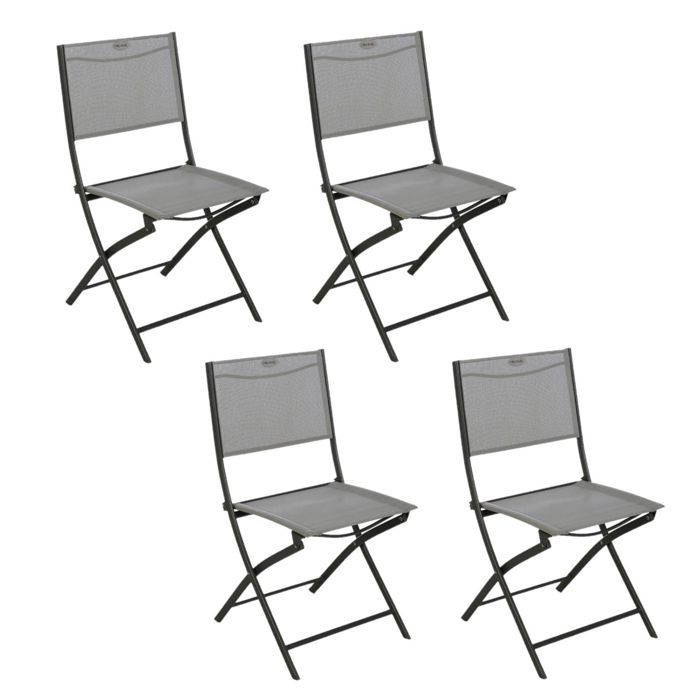 Toilinux - Lot de 4 chaises de jardin pliables MODULA - Galet et Graphite