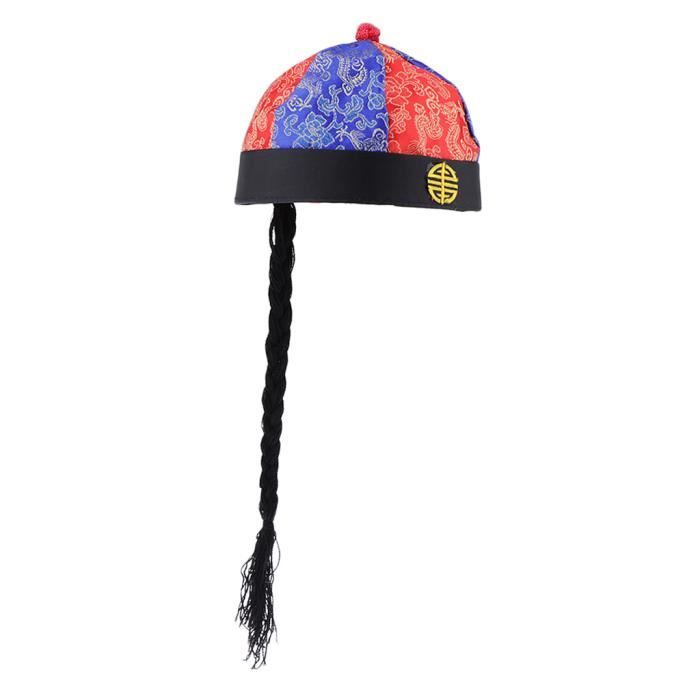 Chapeau Mandarin Avec Cheveux - Costume Asiatique Chinois Japonais Pour Carnaval Et Fêtes à Thème