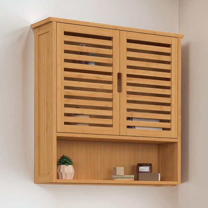 IDMARKET Meuble de rangement suspendu pour salle de bain bambou BEA 2 portes et étagère IDMARKET Meuble de rangement suspendu pour salle de bain bambou BEA 2 portes et étagère