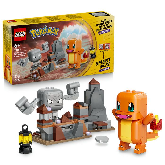 LEGO Pokémon 72157 Set de construction compatible SMART Play™ Salamèche et Racaillou Combat dans la grotte Dès