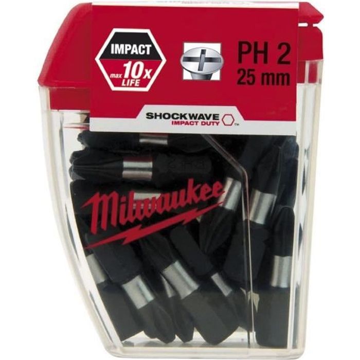 Boîte 25 embouts Shockwave PH2 25 mm MILWAUKEE 4932430853