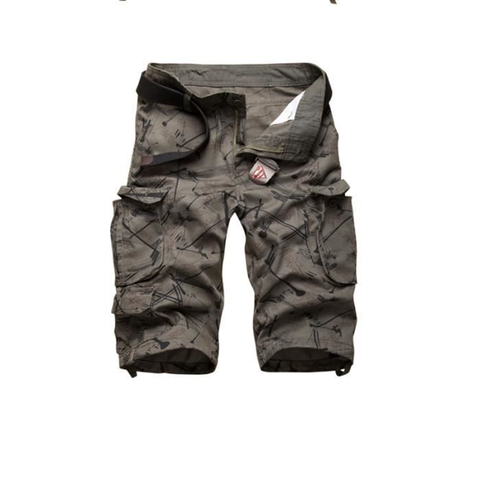 Pantacourt Homme Camouflage Regular Fit Vert militaire Gris Vert militaire Cdiscount Pret a Porter