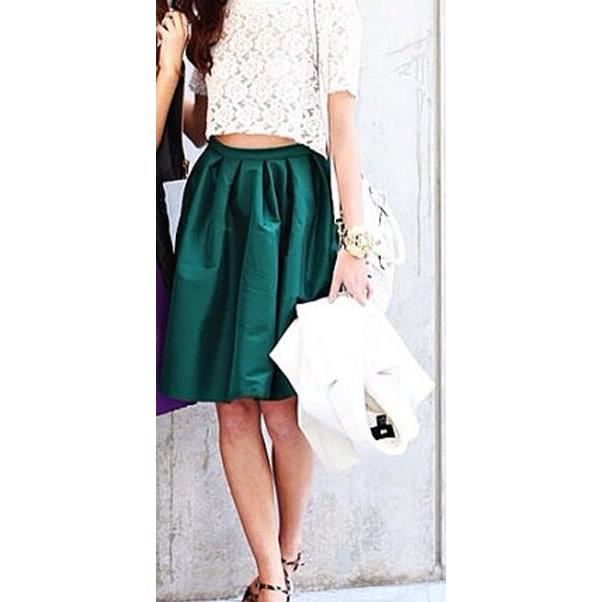 Jupe Mi Longue Bouffante en Satin Vintage pour Femme green D7634 Blanc Cdiscount Pret a Porter