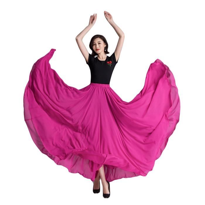 Jupe Flamenco Femme Jupe Longue Mousseline Jupe de Danse du Ventre Jupe de Danse du Ventre 720 Degres Maxi Tenue Rose Rose Cdiscount Pret a Porter