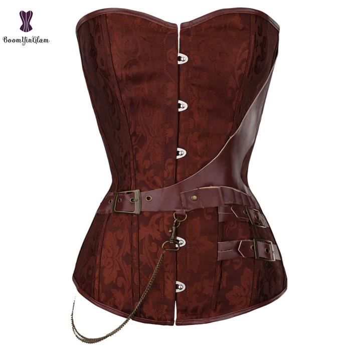 Bustier femme Corselet Steampunk noir pour femmes en Faux cuir