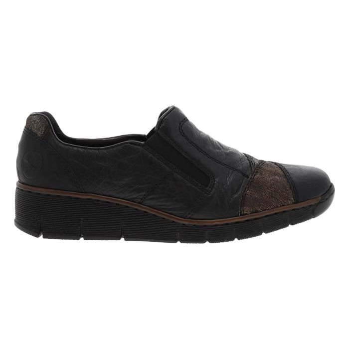 Mocassins Femme Rieker Noirs En Cuir Taille 39 - Confort Antistress Talon Bas 1 Pouce