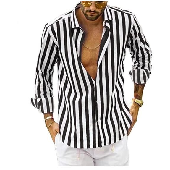 Chemise Homme Stripe a Manches Longues Rayures Noires et Blanches Style Classique rayures noires et blanches Cdiscount Pret a Porter