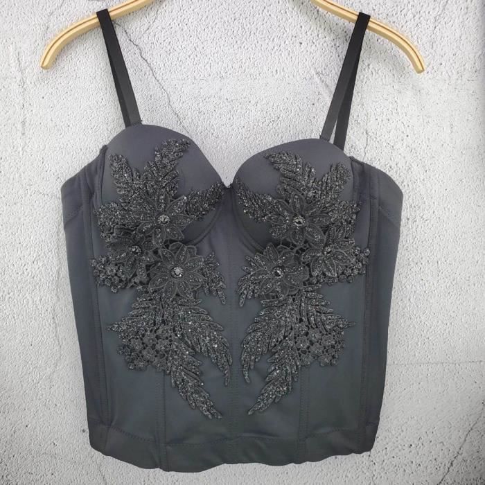 Bustier Dentelle Vintage Brodé - Blanc, 100% Coton, Style Pin-up, Neuf