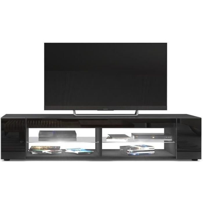 meuble tv  noir mat  façades en noir laquées led blanc