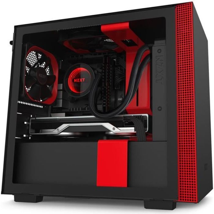 NZXT BOITIER PC H210 - Mini Tour - Noir / Rouge - Verre trempé - Format Mini ITX (CA-H210B-BR)