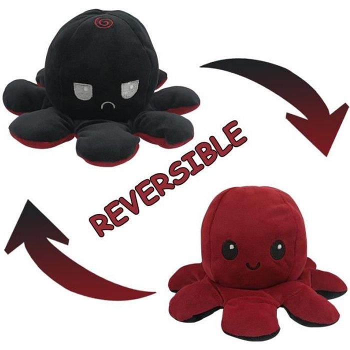 Jouet En Peluche Poupée Pieuvre Mignonne À Rabat Double Face - Peluche Poulpe  Réversible Flip Octopus - Noir Et Rouge Foncé - Cdiscount Jeux - Jouets