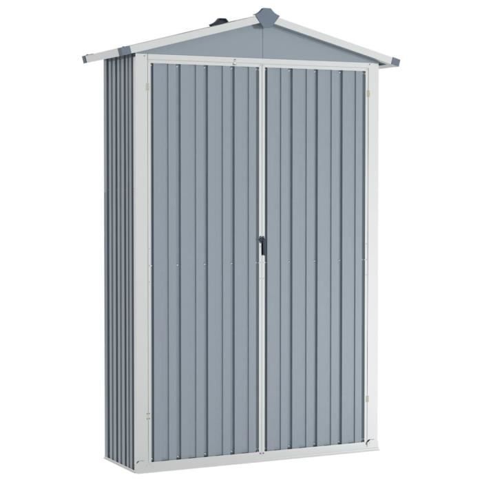 Abri de jardin en métal 4' x 8', abri adossé avec porte verrouillable et 2 ouvertures d'aération, rangement d'outils pour jardin et terrasse, gris
