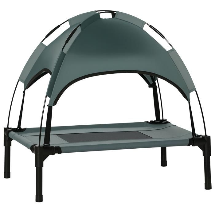 Lit chien surelevé avec parasol - PawHut - lit de camp chat sur pieds respirant anti-uv - métal oxford - 161 x 46 x 61 cm - noir