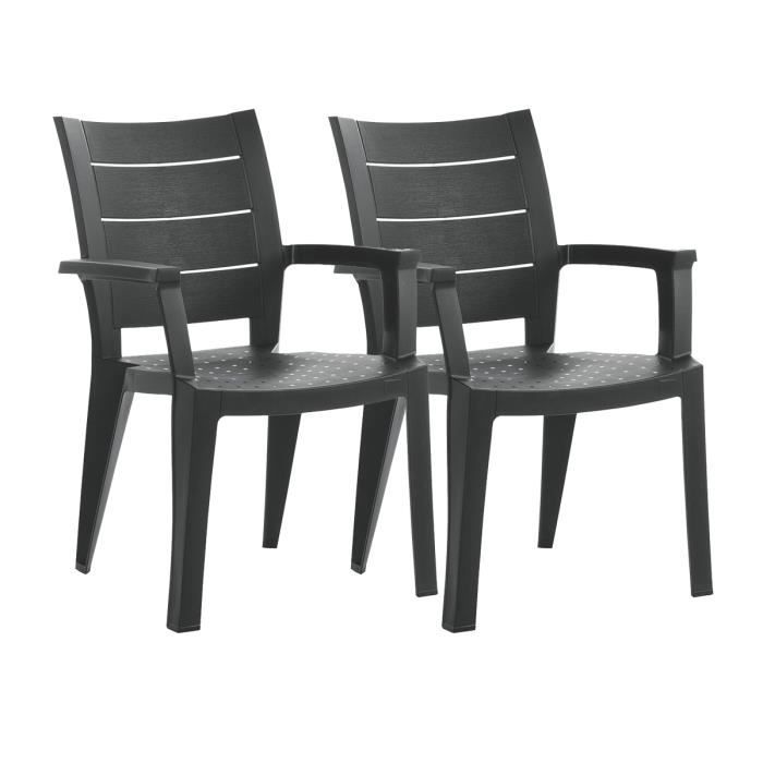 Lot de 2 chaises de jardin empilables en résine coloris Gris - Longueur 59 x Profondeur 60 x Hauteur 90 cm Lot de 2 chaises de jardin empilables en résine coloris Gris - Longueur 59 x Profondeur 60 x Hauteur 90 cm