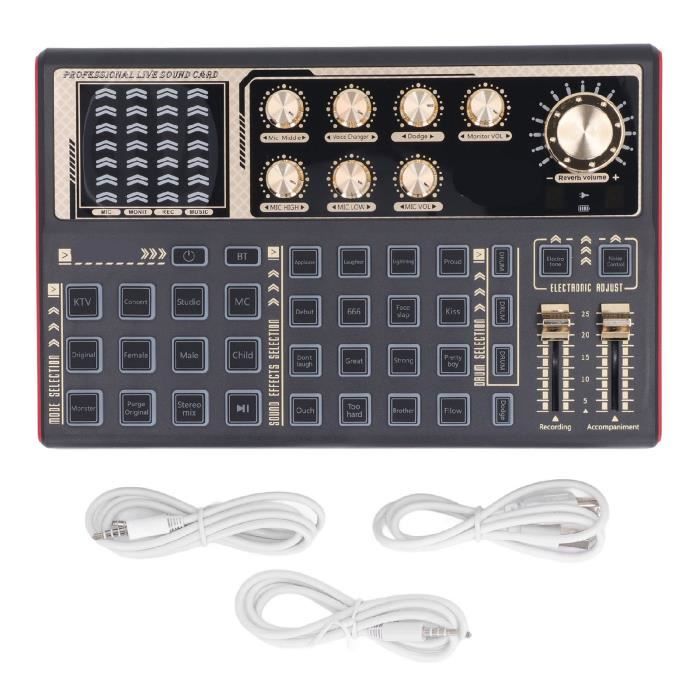 Table De Mixage Voix YQVEOT K1 - Carte Son USB Avec Bluetooth 5.0 - Effets Vocaux, Réduction De Bruit - Pour Streaming, Live Sur PC Et Smartphone - 4