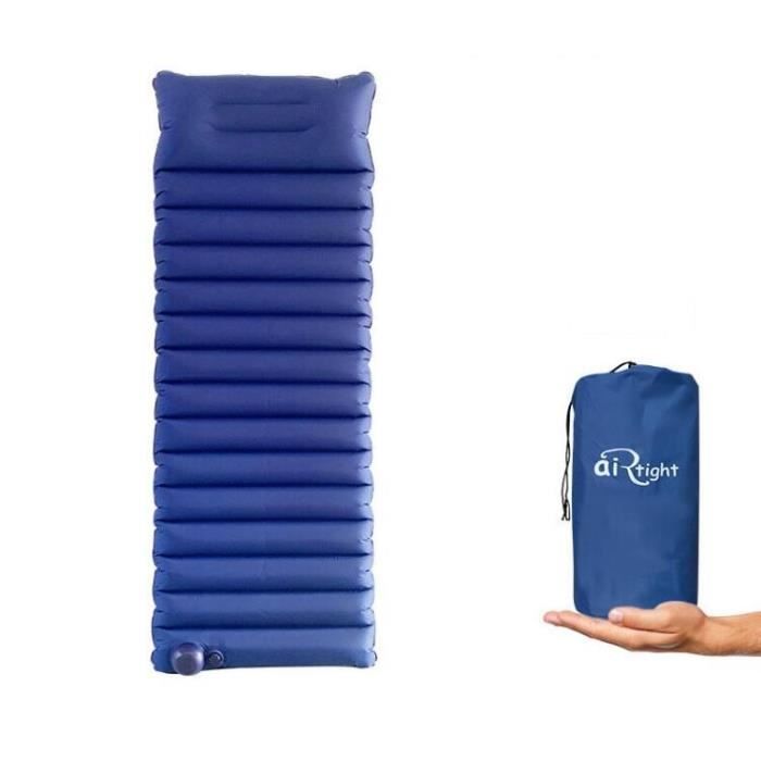 Qumox Matelas de Camping Tapis de Couchage avec Oreiller de Camping Couchage D’air Ultraléger pr Camping Voyage Randonnée bleu
