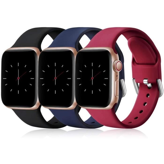 Bracelet Apple Watch Séries 1 à 8, Ultra et SE, en Nylon Tressé avec Boucle  - Noir et Rouge - Français