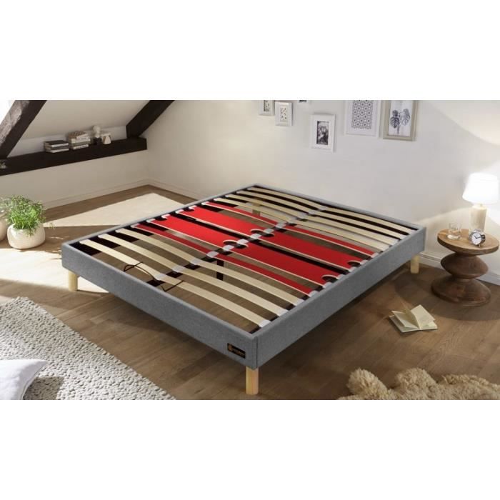 Sommier Brooklyn 140x190cm Gris Clair Contours inclus Tissu