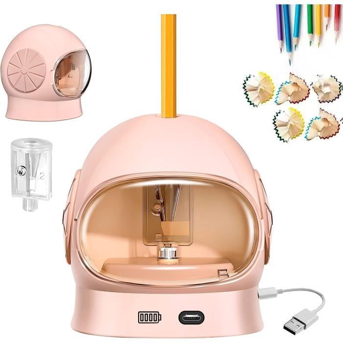 JIJICZ Taille-Crayon Électrique Enfants – Double Trou, Sans Fil, Robuste Et Super Pratique Rose