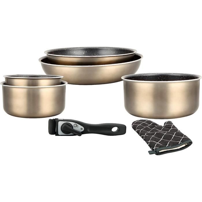 Batterie De Cuisine Herzberg 5 Pièces - Casseroles Induction Revêtement Marbre, Poignée Amovible - Set Couleur Bordeaux