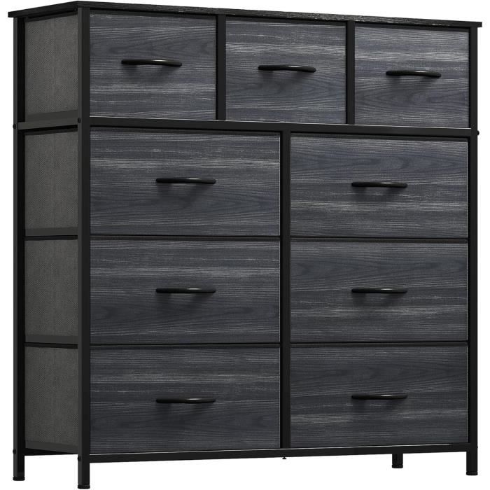 YITAHOME Commode 6 Tiroirs Bois Noir Rustique - Meuble Rangement Chambre 100x30x70cm