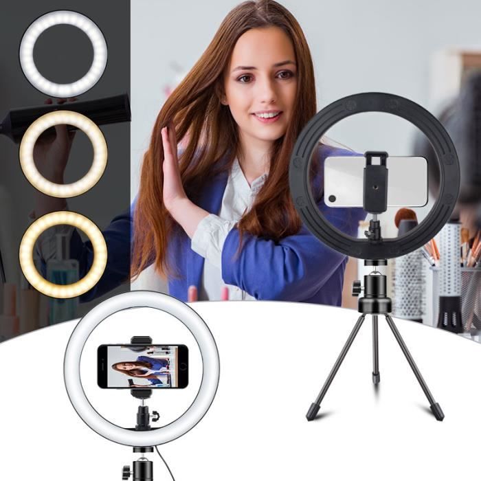 Anneau Lumineux LED avec Trépied pour Selfie, 6 Pouces, réinitialisation de  Téléphone Réglable pour Vidéo en Direct, Maquillage, Photographie et Vlog -  AliExpress