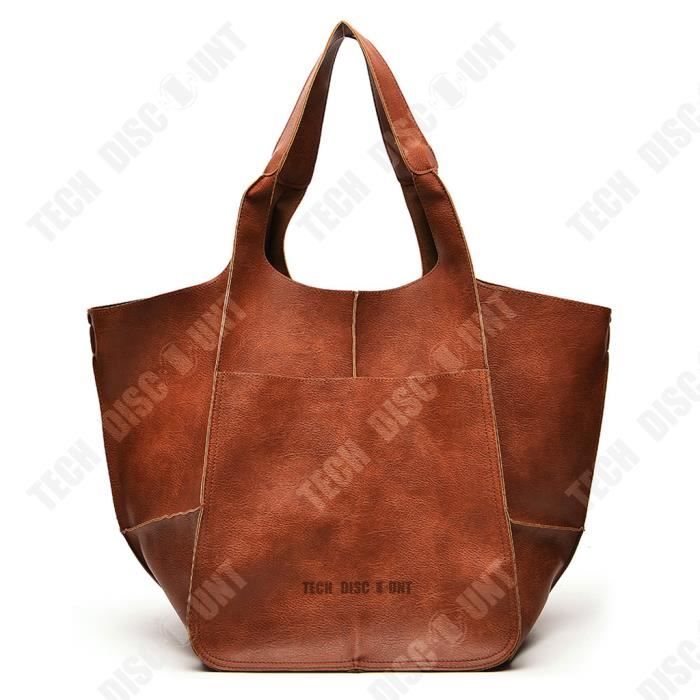 TD Nouveau mode retro Simple grand sac en cuir souple grande capacite une epaule Portable fourre tout seau grand sac Cdiscount Bagagerie Maroquinerie