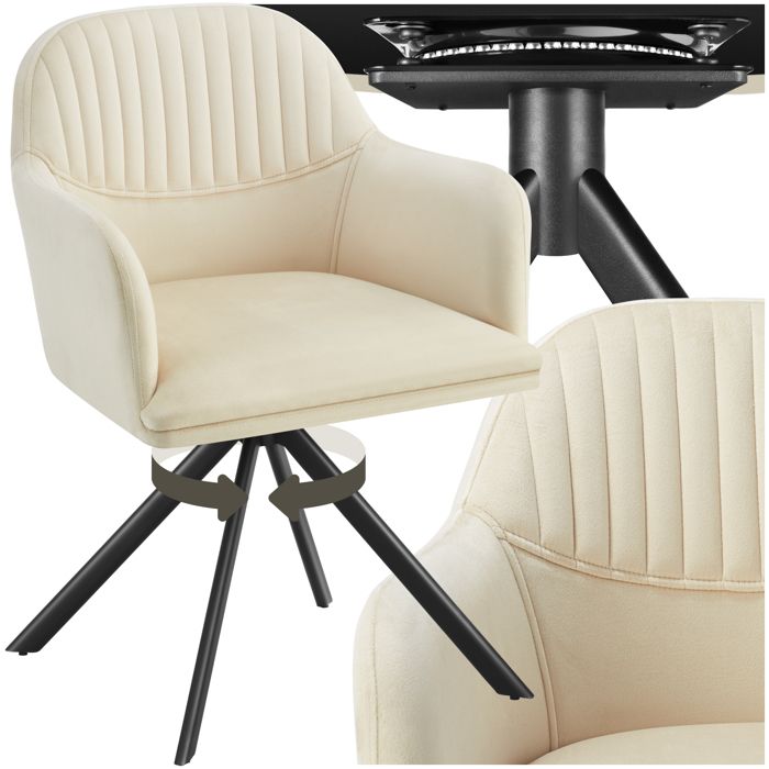Chaise - TECTAKE - Fauteuil LONA pivotant en velours matelassé et rembourré dossier arrondi 56 x 59 x 81 cm - Crème/Noir