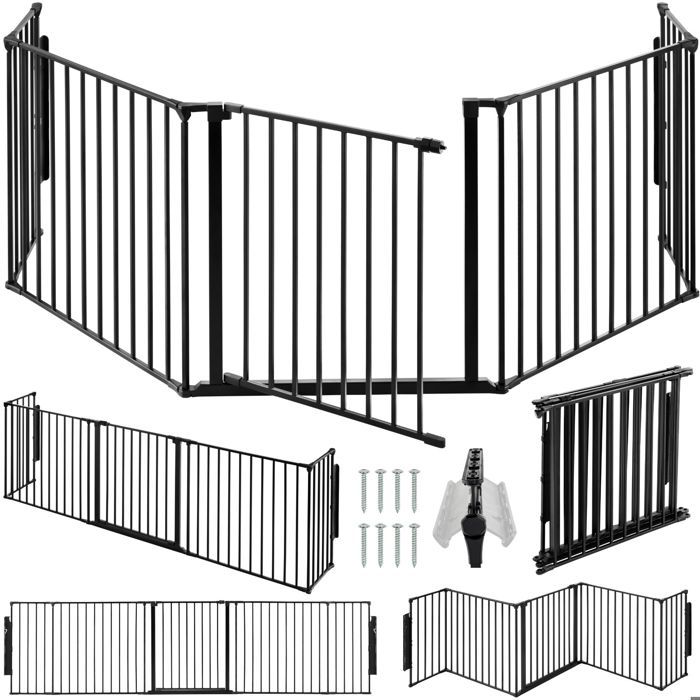TECTAKE Barrière de Sécurité pour Animaux Bébé Enfant 5 Panneaux Modulable Noir