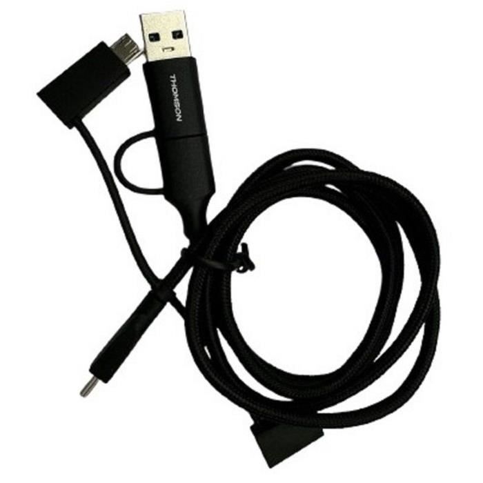 Triple câble de charge & donnees THOMSON USB A + USB C vers micro USB / Iphone/ USB C Longueur 1.5