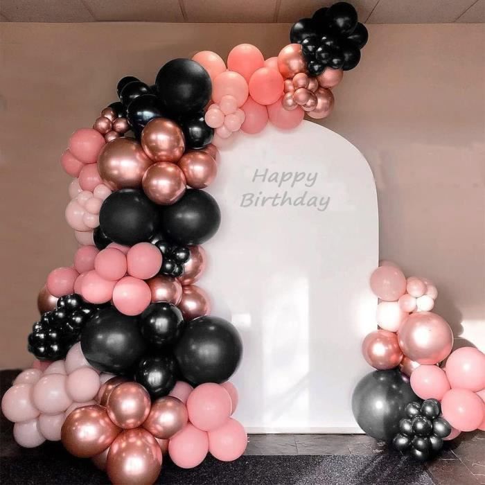 kit d'arche de ballons noir et or rose, 110pcs avec kit de guirlande de  ballons pour décoration de fête d'anniversaire