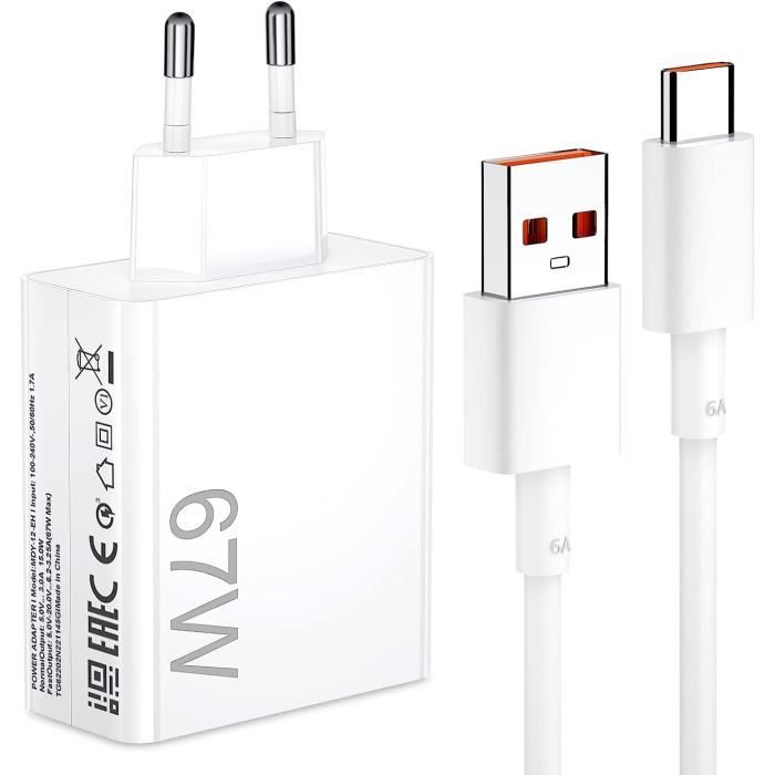 67W Chargeur Rapide avec Câble USB C 1m pour Redmi Note 13 Pro 12