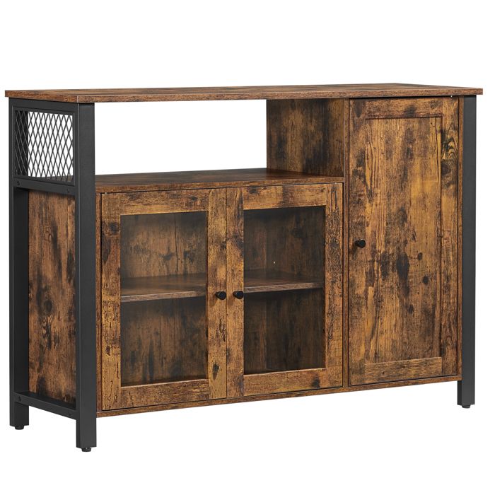 VASAGLE Meuble de Rangement Buffet Armoire de Cuisine Placard avec 3 Portes 33 x 110 x 75 cm Marron Rustique et Noir