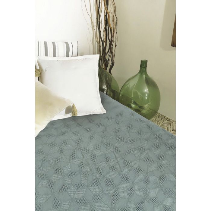 Jeté de lit jacquard en coton lavé PABLO topaze, par Vend du Sud