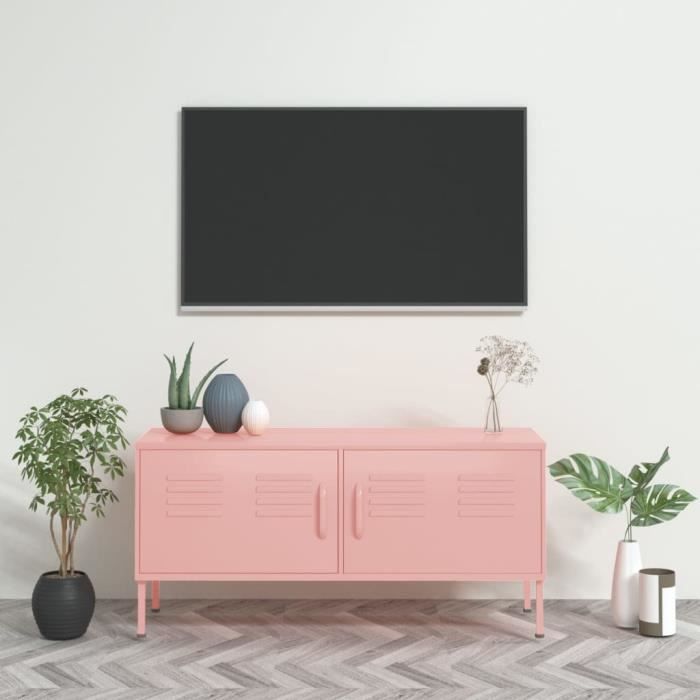 Meuble TV - VIDAXL - 105x35x50 cm - Acier - Rose - Contemporain
