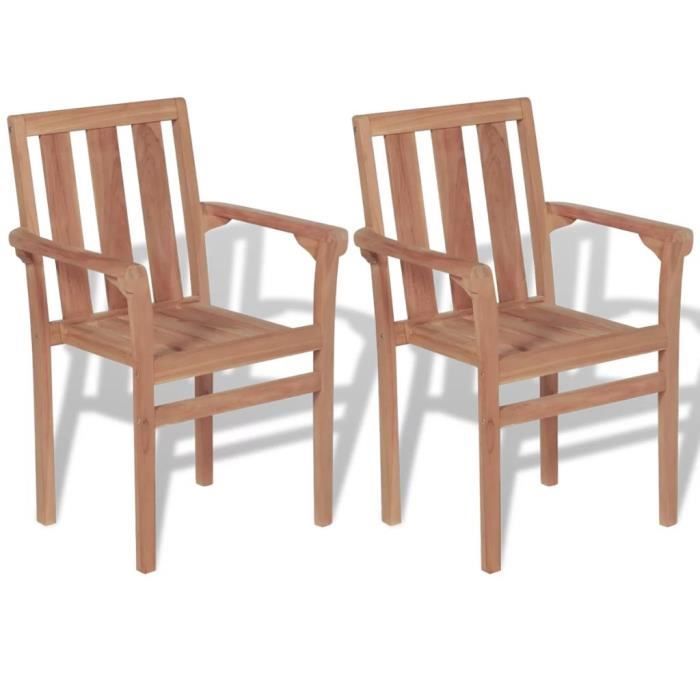 vidaXL Chaises de jardin empilables Bois de teck massif Lot de 2 - vue 2