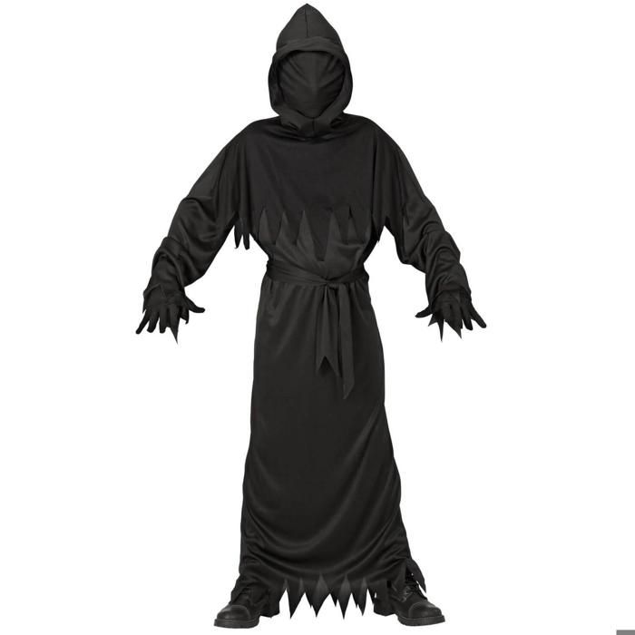 Costume Faucheuse Halloween Enfant Fille 3-12 Ans - Robe Squelette, Cape, Faux, Gants, Chaussettes, Accessoires Effrayants - 5