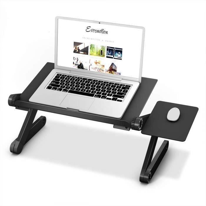 QC22462-Support PC Table Ordinateur Tablette Lit Pliable Laptop Portable  360 ° Réglable Aluminium Noir - Cdiscount Informatique