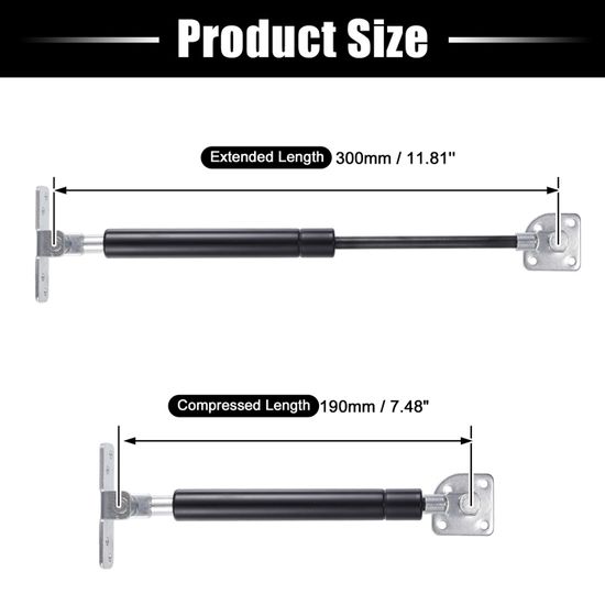 Lot De 2 Vérins à Gaz 300 Mm - Force 50 N (5 Kg) - Acier Carbone Noir - Pour Coffre, Capot, Armoire, Camping-car