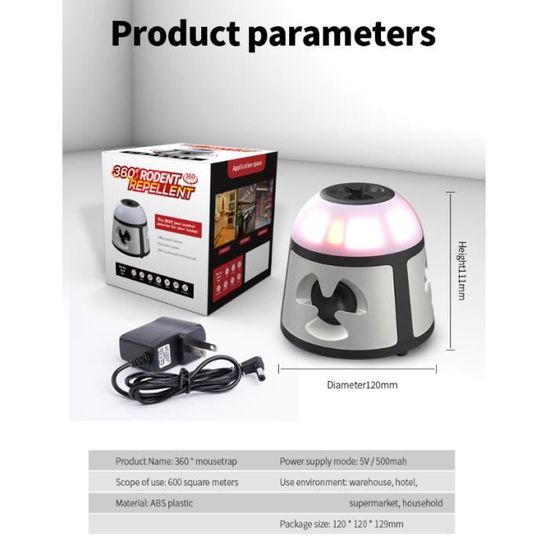 Répulsif Ultrason Souris & Rongeurs 360° 4 Modes + LED | Anti-Nuisibles Écologique | Couverture 600 M² Intérieur & Jardin